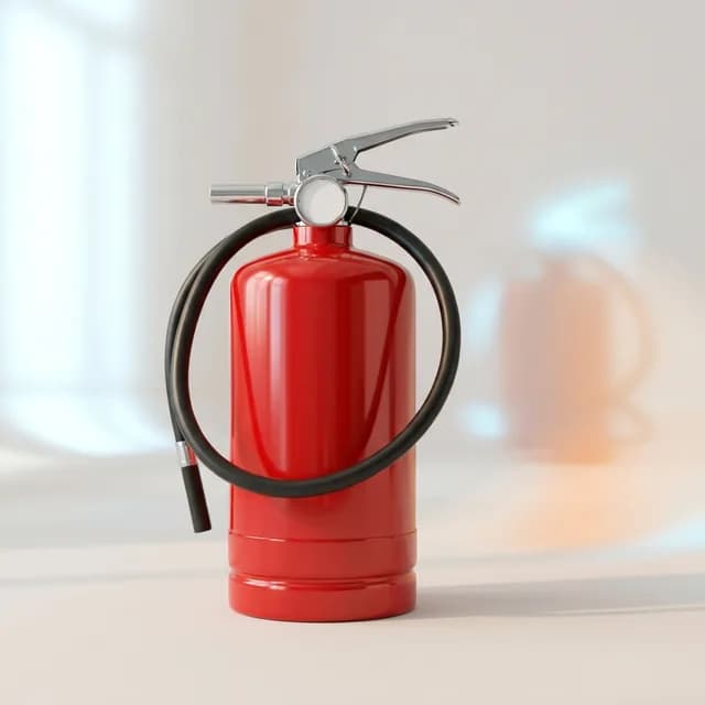 Fire extinguishers standing in a row